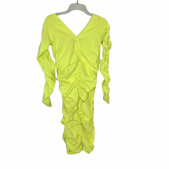 Helmut Lang Long Sleeve Ruched Mini Dress Bright Yellow Size XS/S NWT - Picture 7 of 13